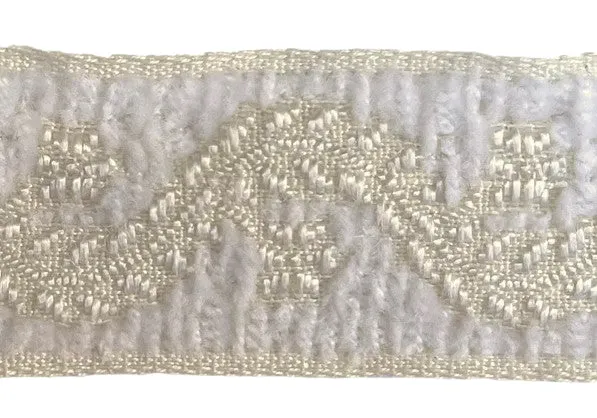 1 1/8" Scrolling Winter White Chenille Trim (Made in USA)
