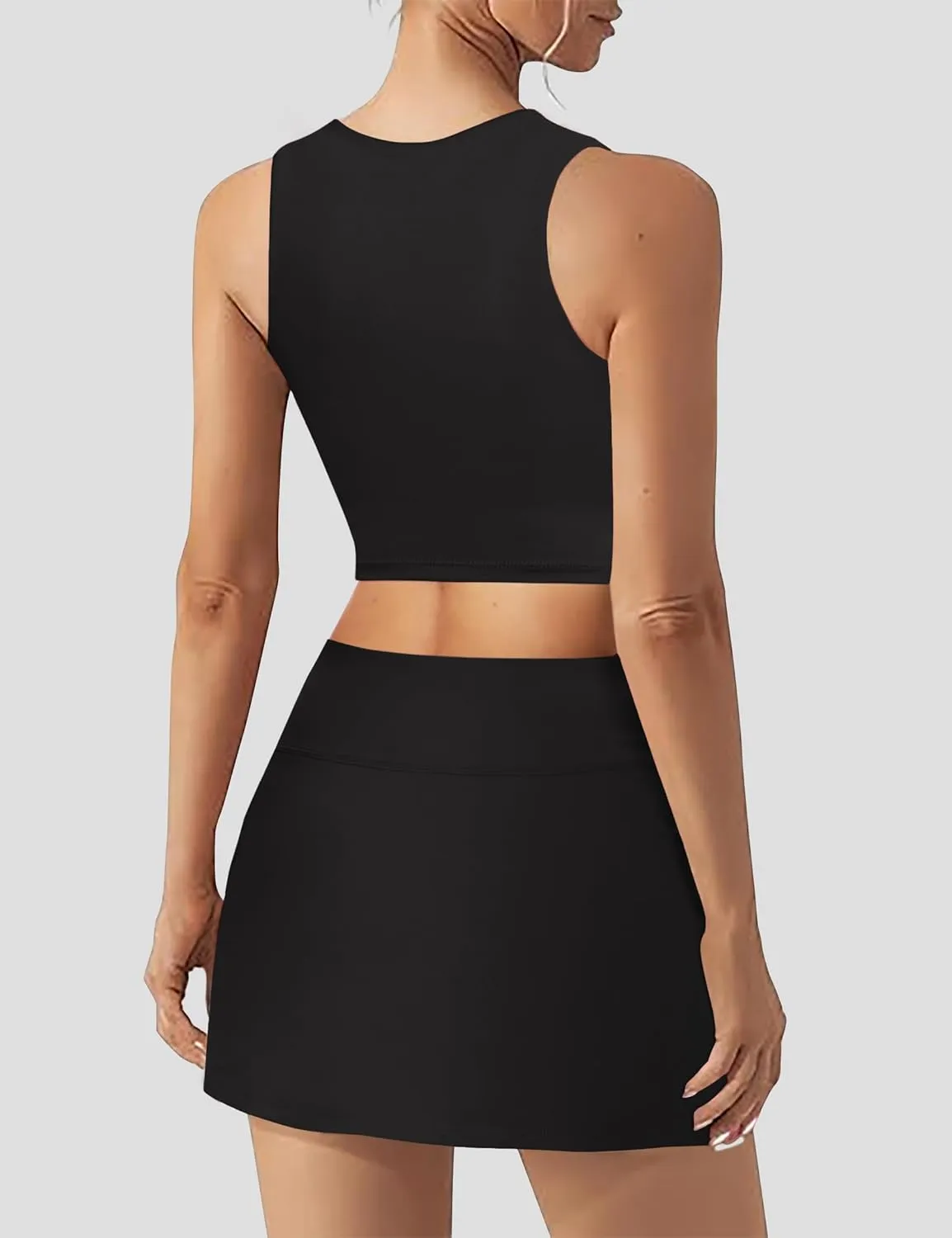 2 Piece Tennis Dresses for Women Mini Skirt Set Athletic Dress Square Neck Top Built in Bra Workout Skort with Pockets