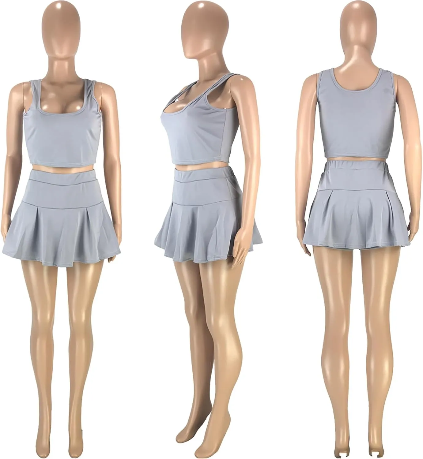 Adogirl Women Tennis Skirt Sets 2 Piece Outfits Casual Tank Crop Top Pleated Mini Dress Golf Athletic Sport Workout Outfits
