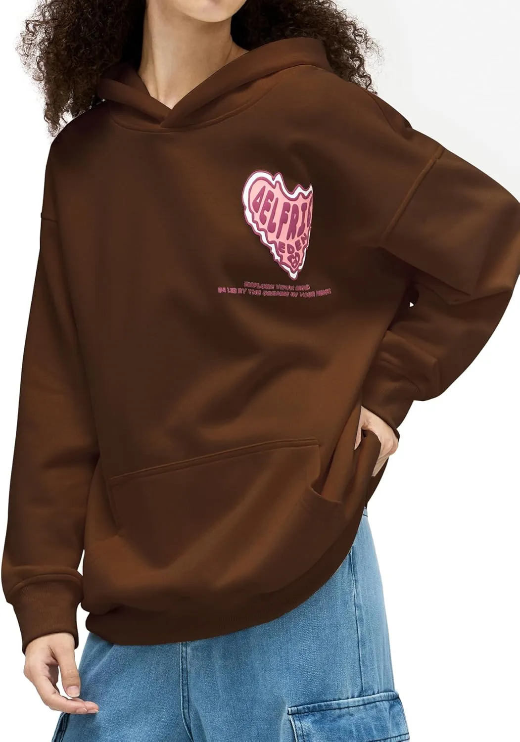 Aelfric Eden Graphic Hoodie Womens Oversized Hoodies Y2k Cute Heart Print Sweatshirt Streetwear Hooded Pullover