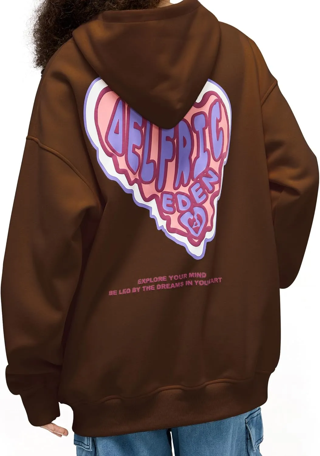 Aelfric Eden Graphic Hoodie Womens Oversized Hoodies Y2k Cute Heart Print Sweatshirt Streetwear Hooded Pullover