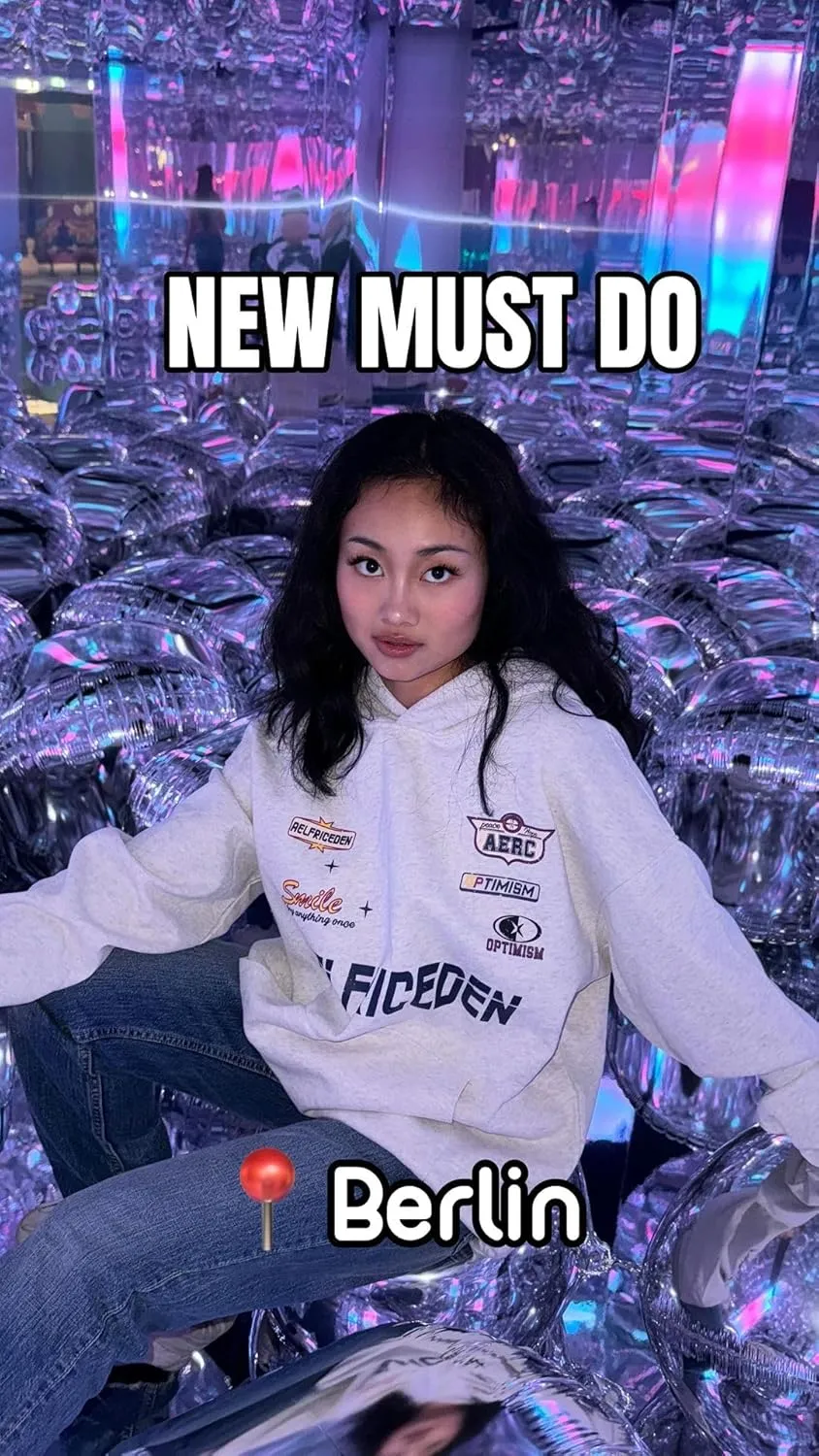Aelfric Eden Womens Oversized Hoodies Letter Graphic Print Long Sleeve Pullover with Pocket Y2K Steetwear Outfits