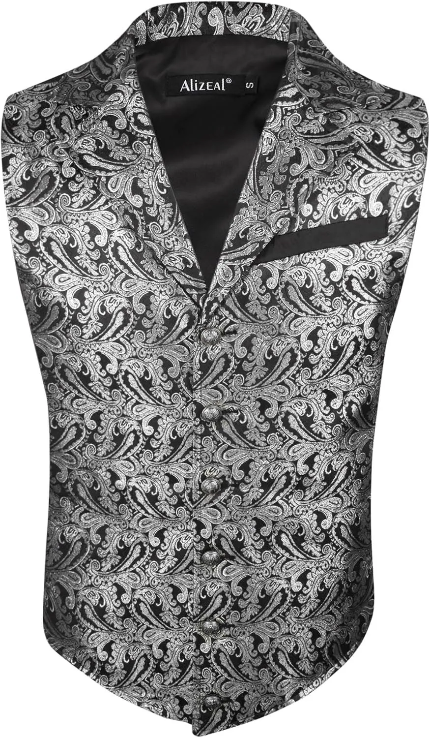 Alizeal Mens Paisley Suit Vest Victorian Floral Steampunk Gothic Waistcoat