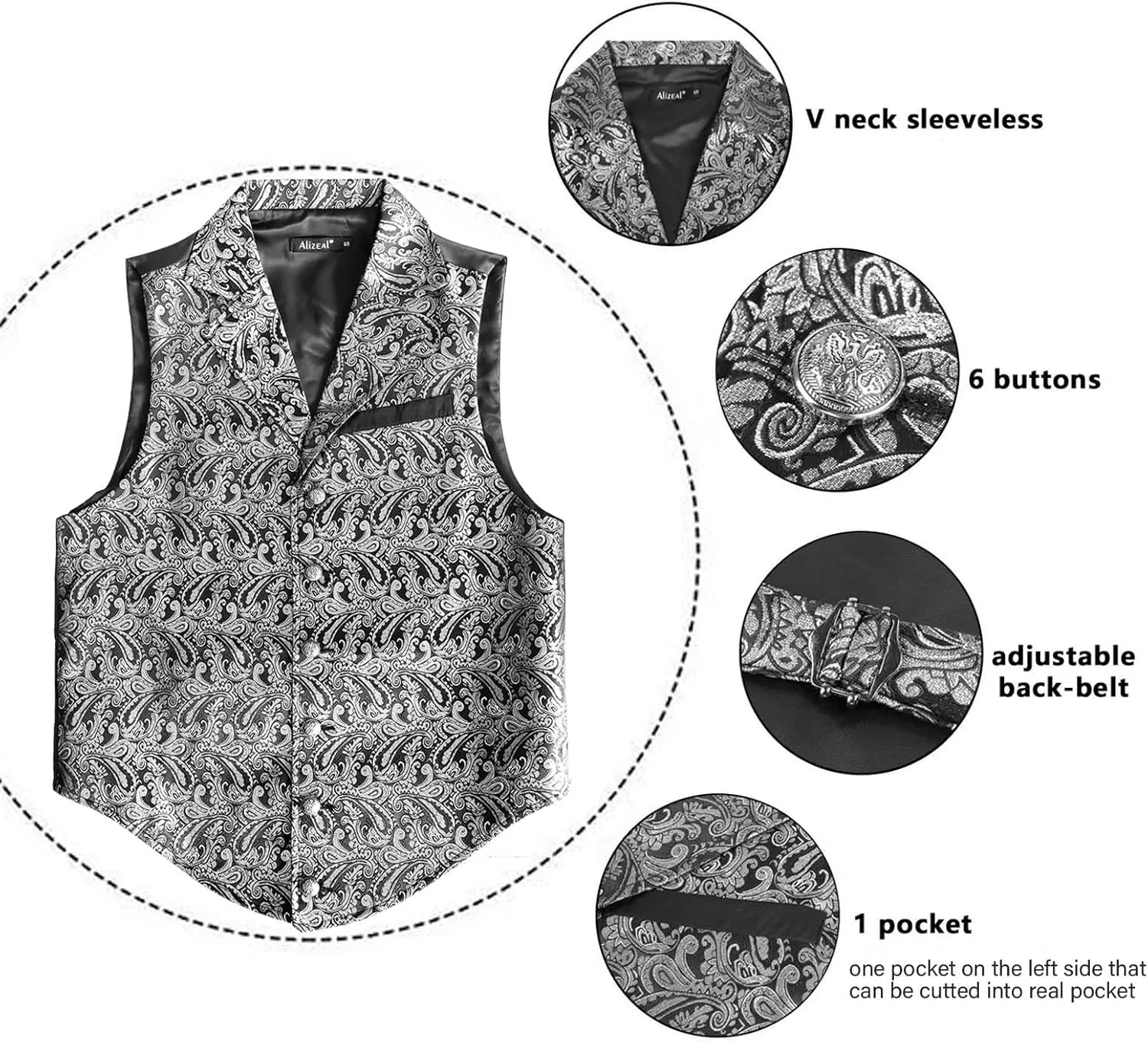 Alizeal Mens Paisley Suit Vest Victorian Floral Steampunk Gothic Waistcoat