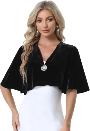 Allegra K Velvet Cardigan for Women's Cocktail Party Bell Sleeve Open Front Cropped Shrug Bolero