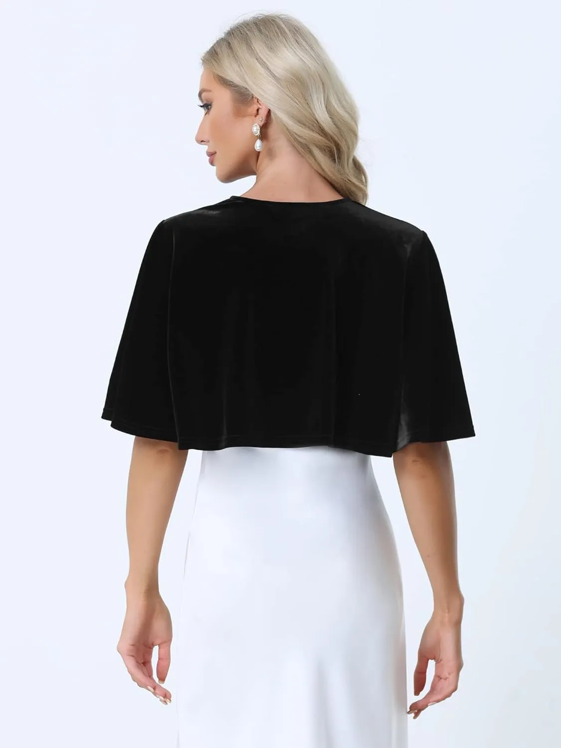 Allegra K Velvet Cardigan for Women's Cocktail Party Bell Sleeve Open Front Cropped Shrug Bolero