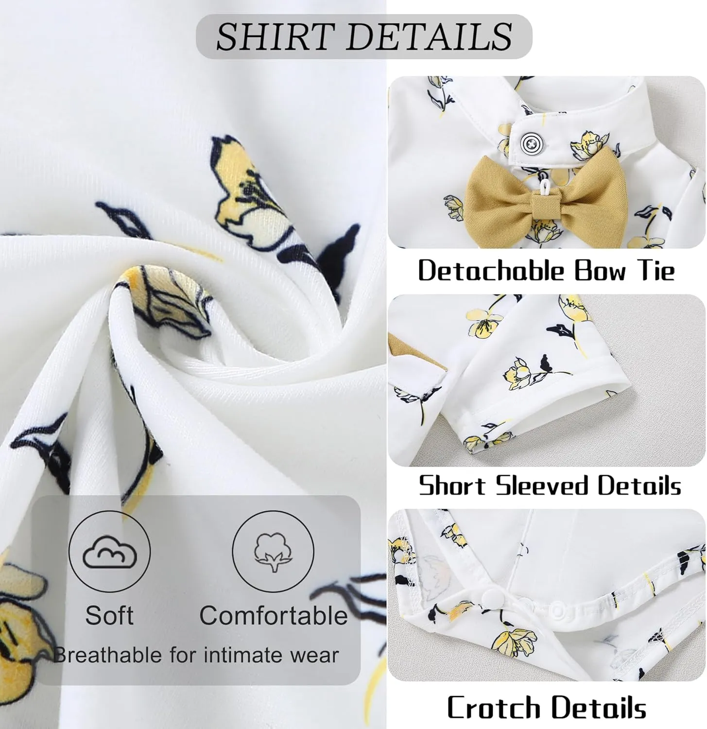 Baby Boy Clothes Suits 3-24M Infant Gentleman Outfits, Short Sleeve Shirt Bowtie Beret Suspender Pants Clothing Set