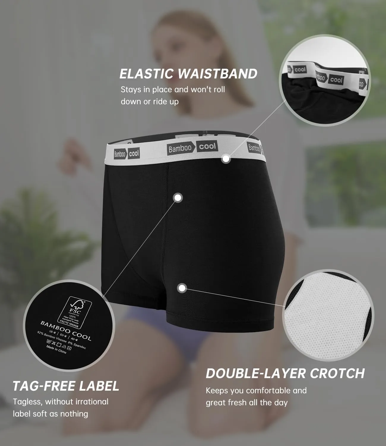 BAMBOO COOL Womens Bamboo Boxer Briefs Underwear Soft Stretch Boy Shorts Panties for Women