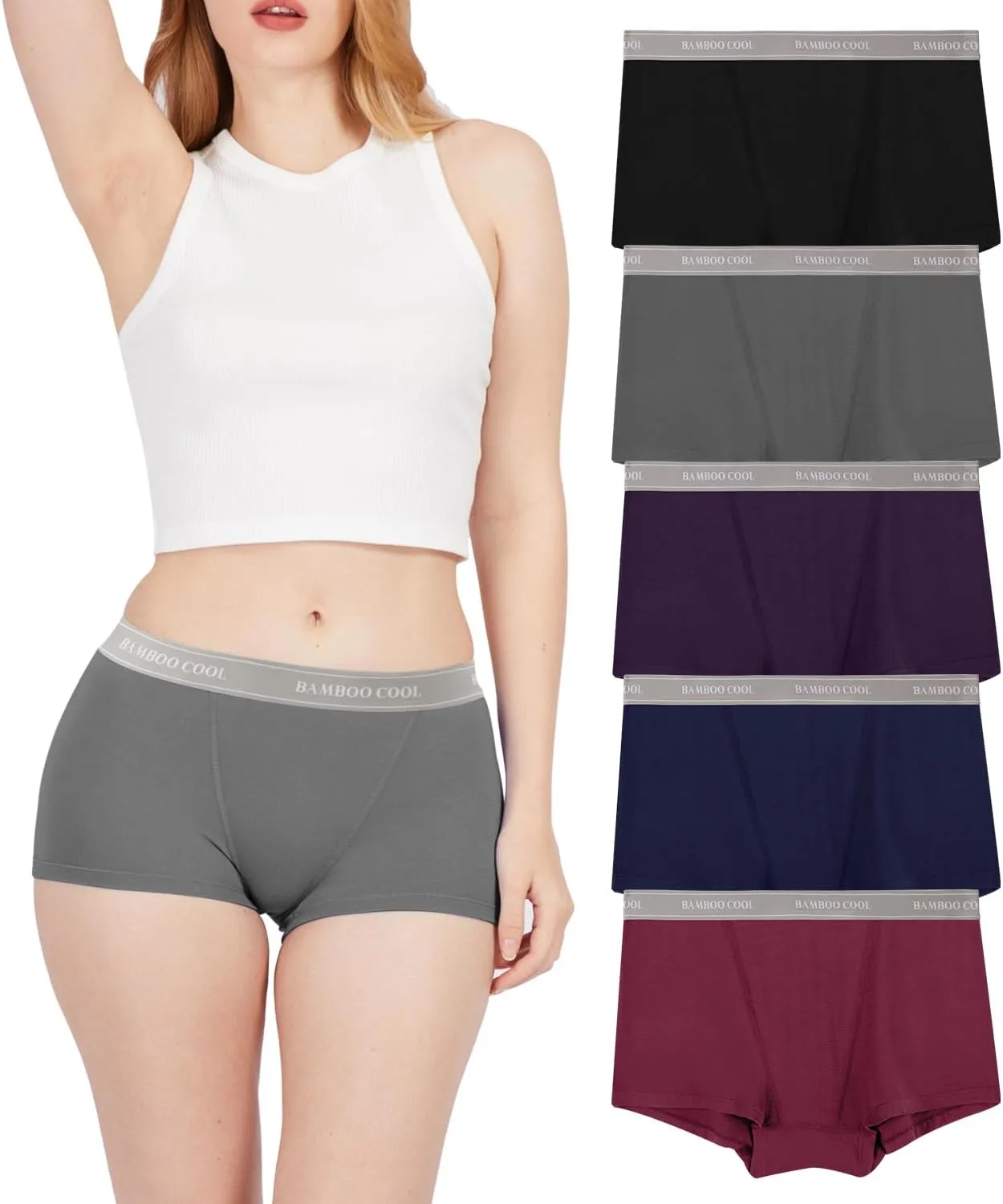 BAMBOO COOL Womens Bamboo Boxer Briefs Underwear Soft Stretch Boy Shorts Panties for Women