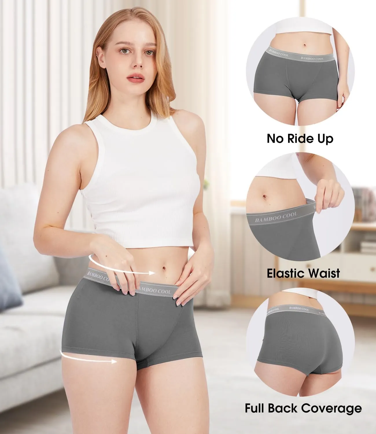 BAMBOO COOL Womens Bamboo Boxer Briefs Underwear Soft Stretch Boy Shorts Panties for Women