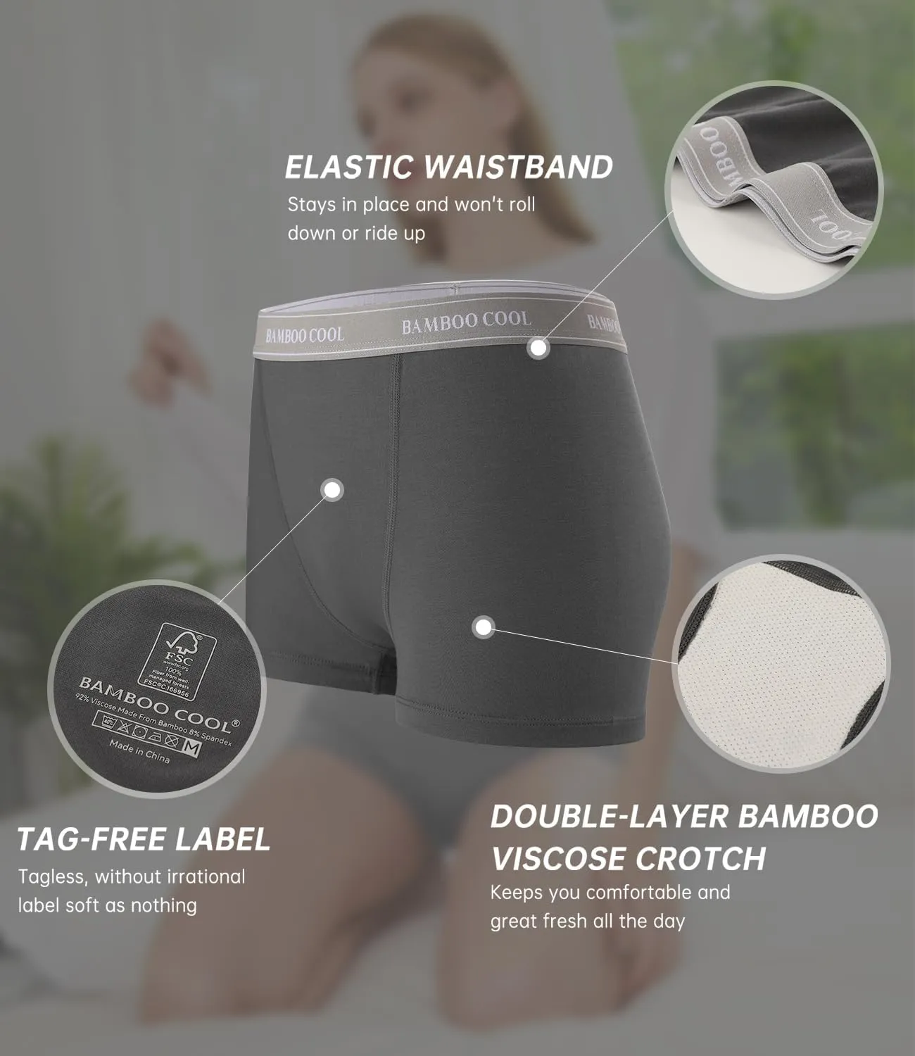 BAMBOO COOL Womens Bamboo Boxer Briefs Underwear Soft Stretch Boy Shorts Panties for Women