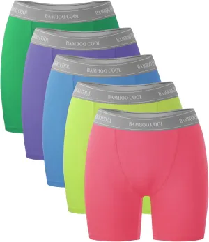 BAMBOO COOL Womens Boxer Briefs Boy Shorts Underwear Soft Stretch Panties for Women, 5-Pack