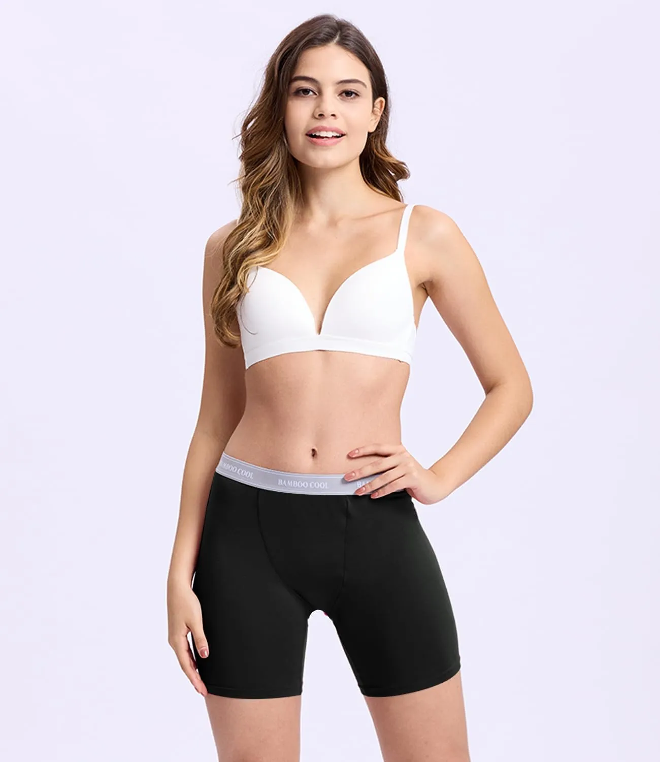 BAMBOO COOL Womens Boxer Briefs Boy Shorts Underwear Soft Stretch Panties for Women, 5-Pack