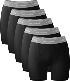 BAMBOO COOL Womens Boxer Briefs Boy Shorts Underwear Soft Stretch Panties for Women, 5-Pack
