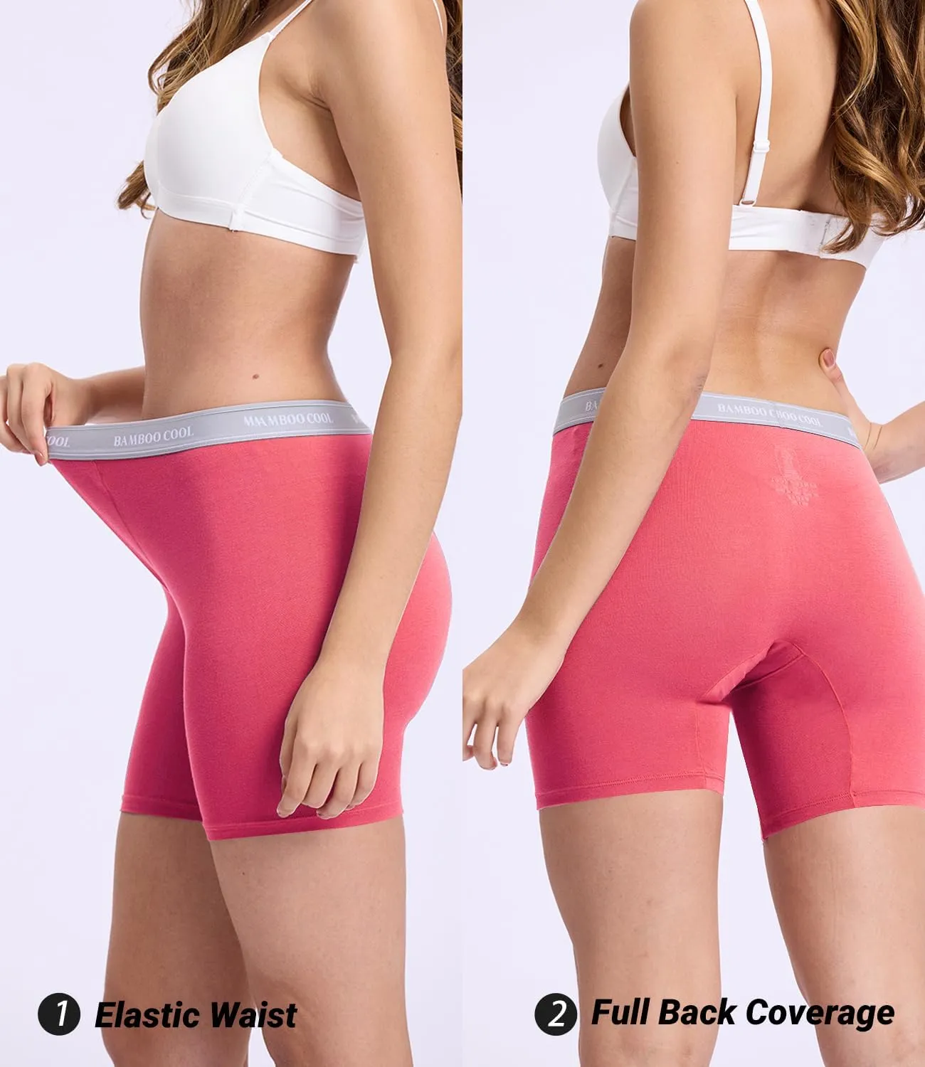 BAMBOO COOL Womens Boxer Briefs Boy Shorts Underwear Soft Stretch Panties for Women, 5-Pack