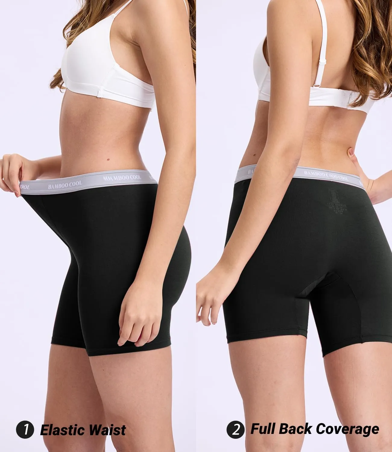 BAMBOO COOL Womens Boxer Briefs Boy Shorts Underwear Soft Stretch Panties for Women, 5-Pack