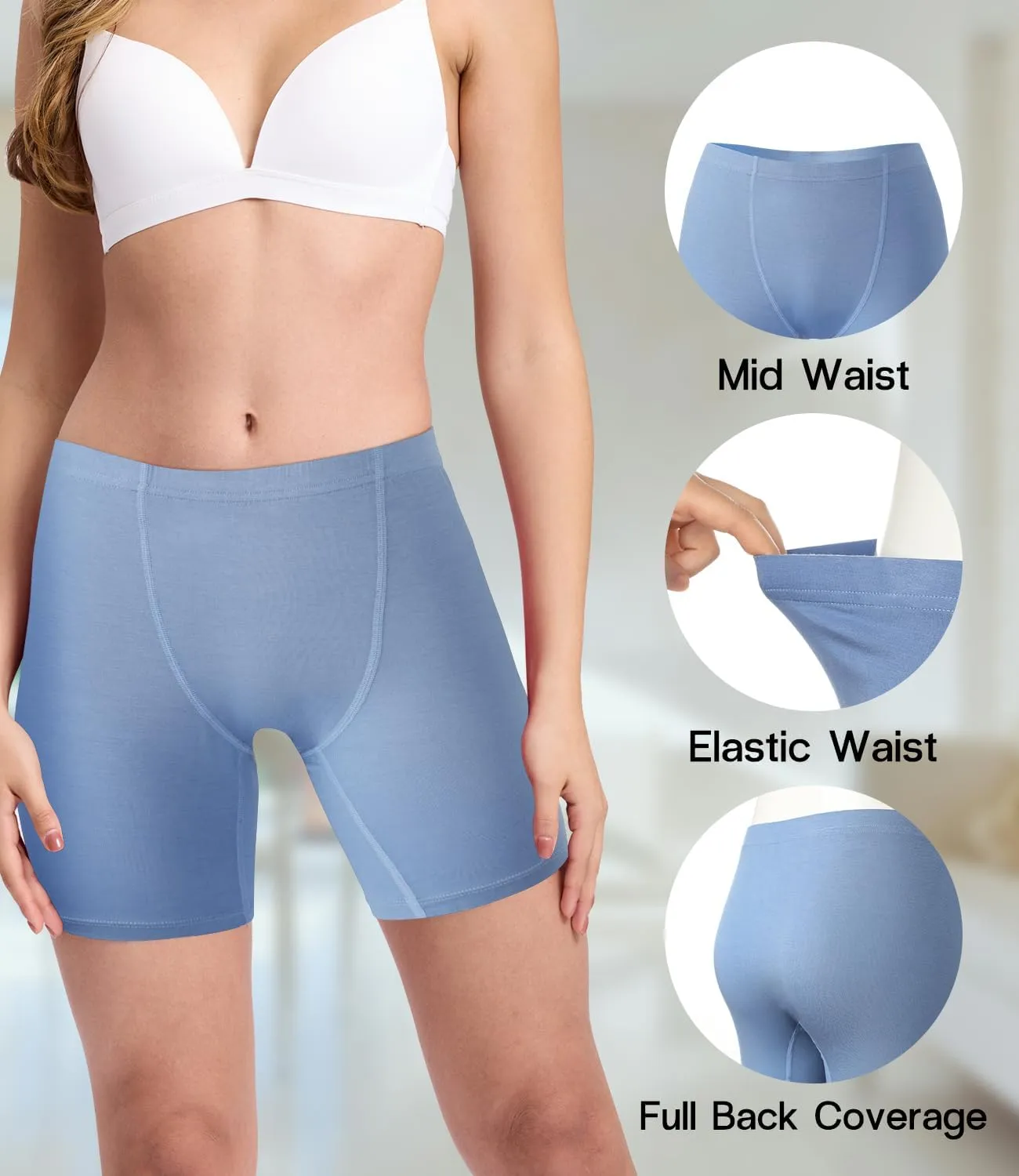 BAMBOO COOL Womens Boxer Briefs Underwear Boy Shorts Soft Stretch Panties for Women, 4 Packs