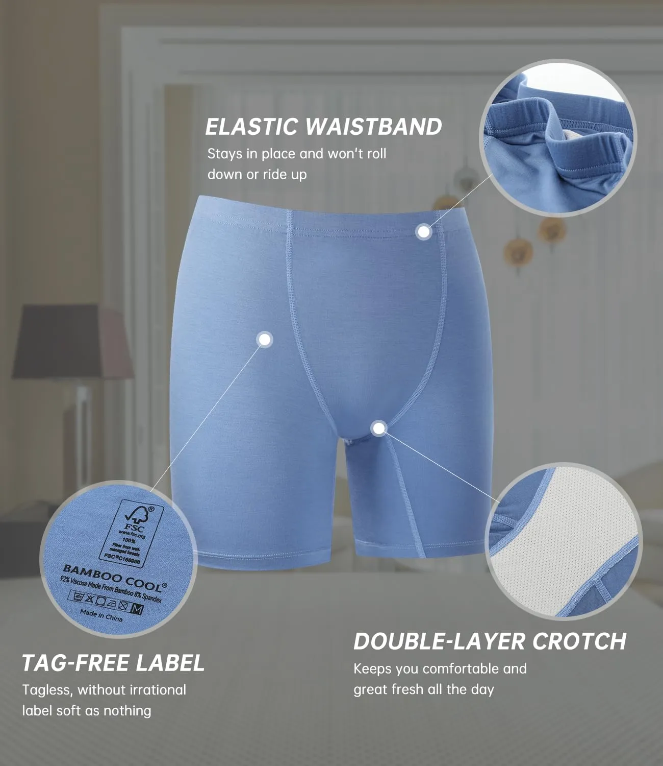 BAMBOO COOL Womens Boxer Briefs Underwear Boy Shorts Soft Stretch Panties for Women, 4 Packs