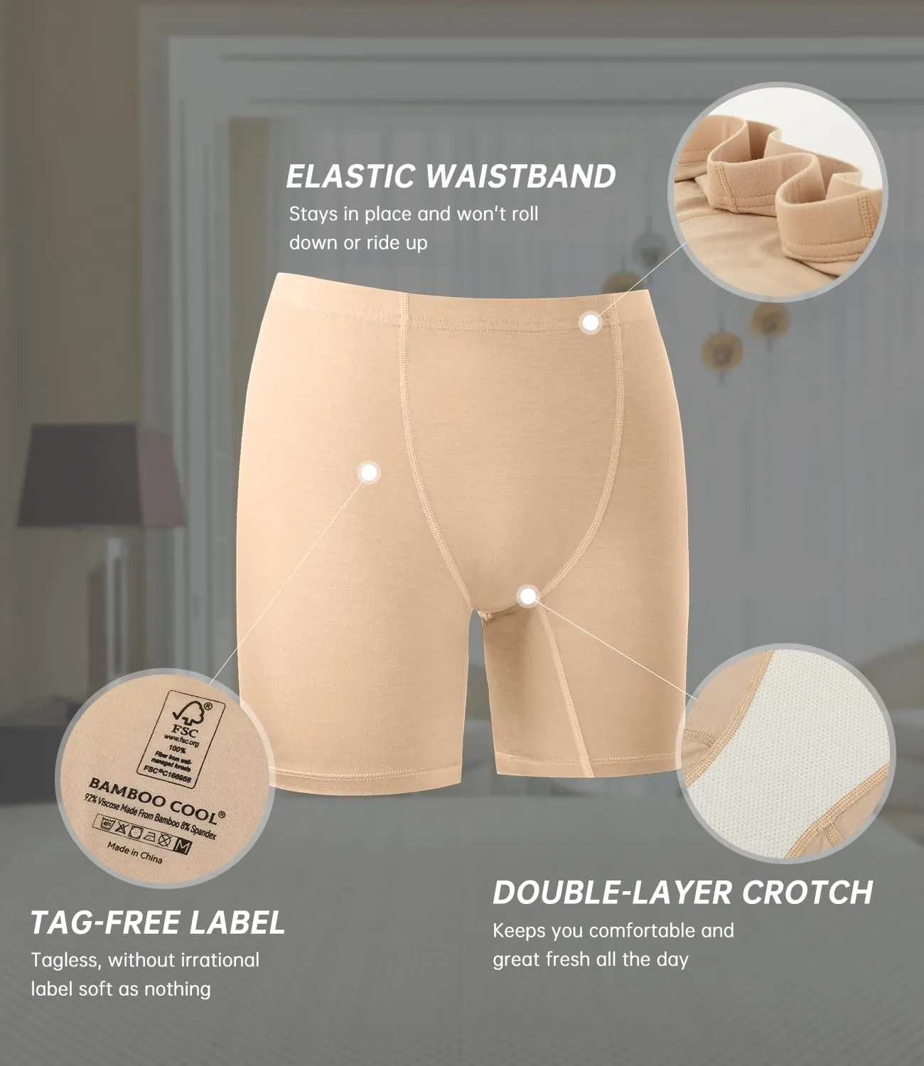 BAMBOO COOL Womens Boxer Briefs Underwear Boy Shorts Soft Stretch Panties for Women, 4 Packs