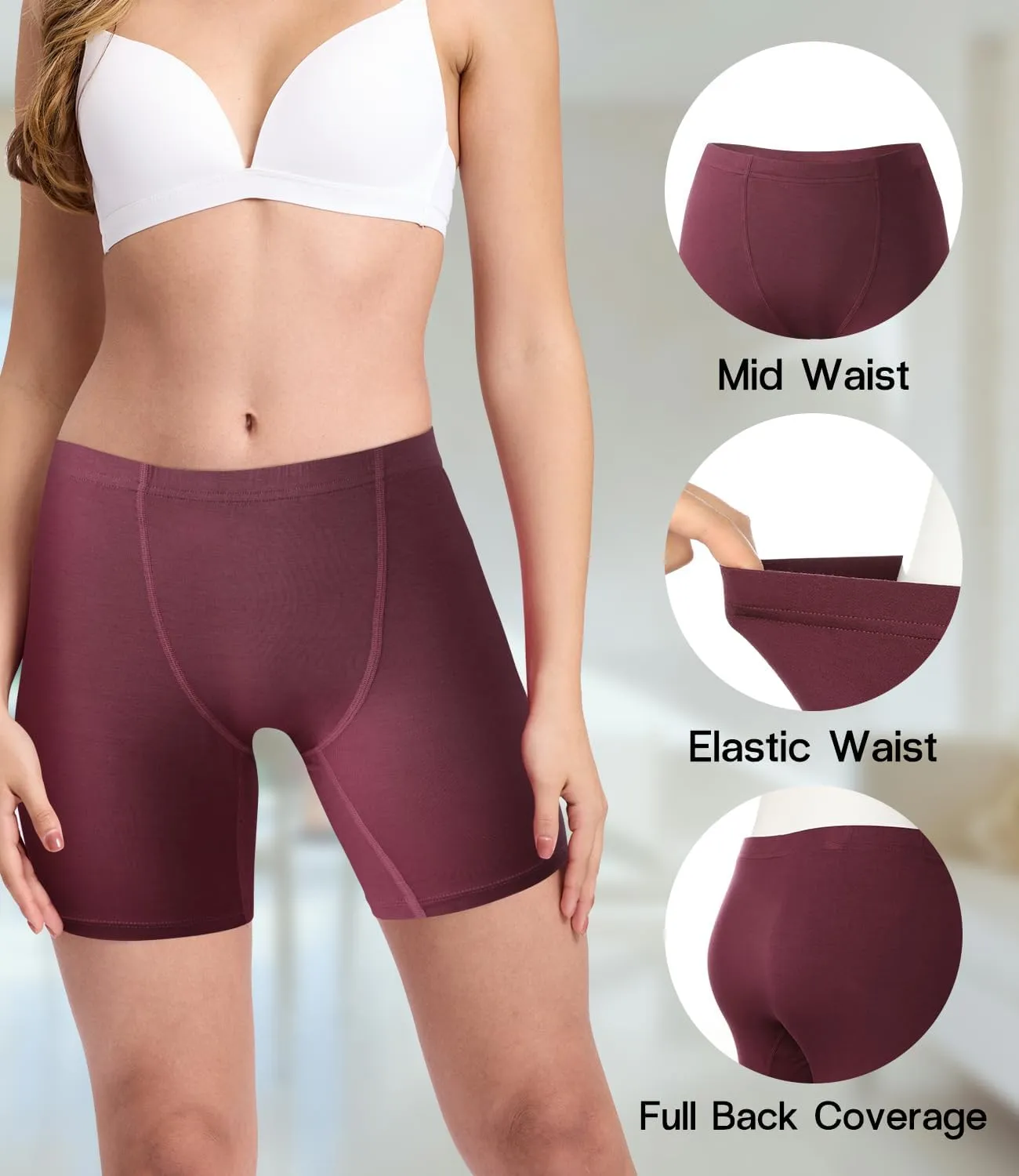 BAMBOO COOL Womens Boxer Briefs Underwear Boy Shorts Soft Stretch Panties for Women, 4 Packs