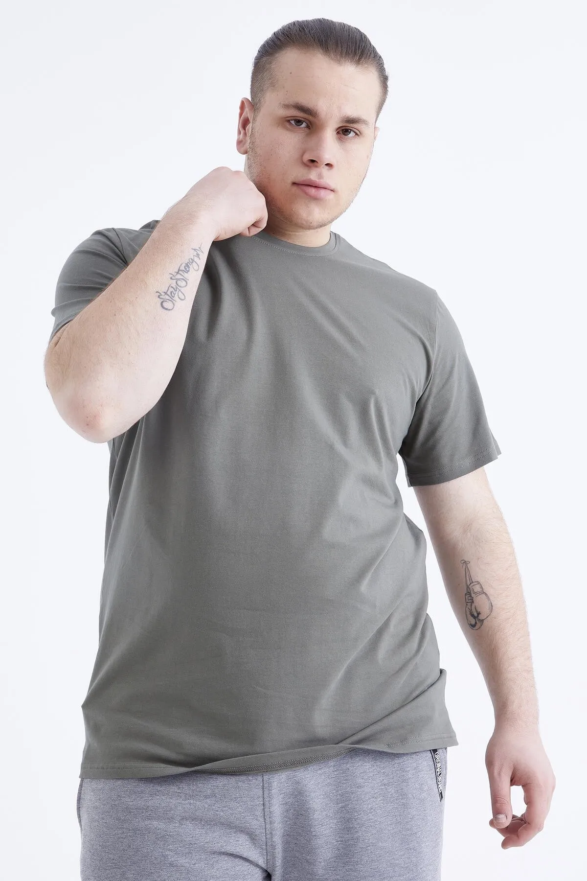 basic kisa kol o yaka büyük beden erkek t-shirt - 88072