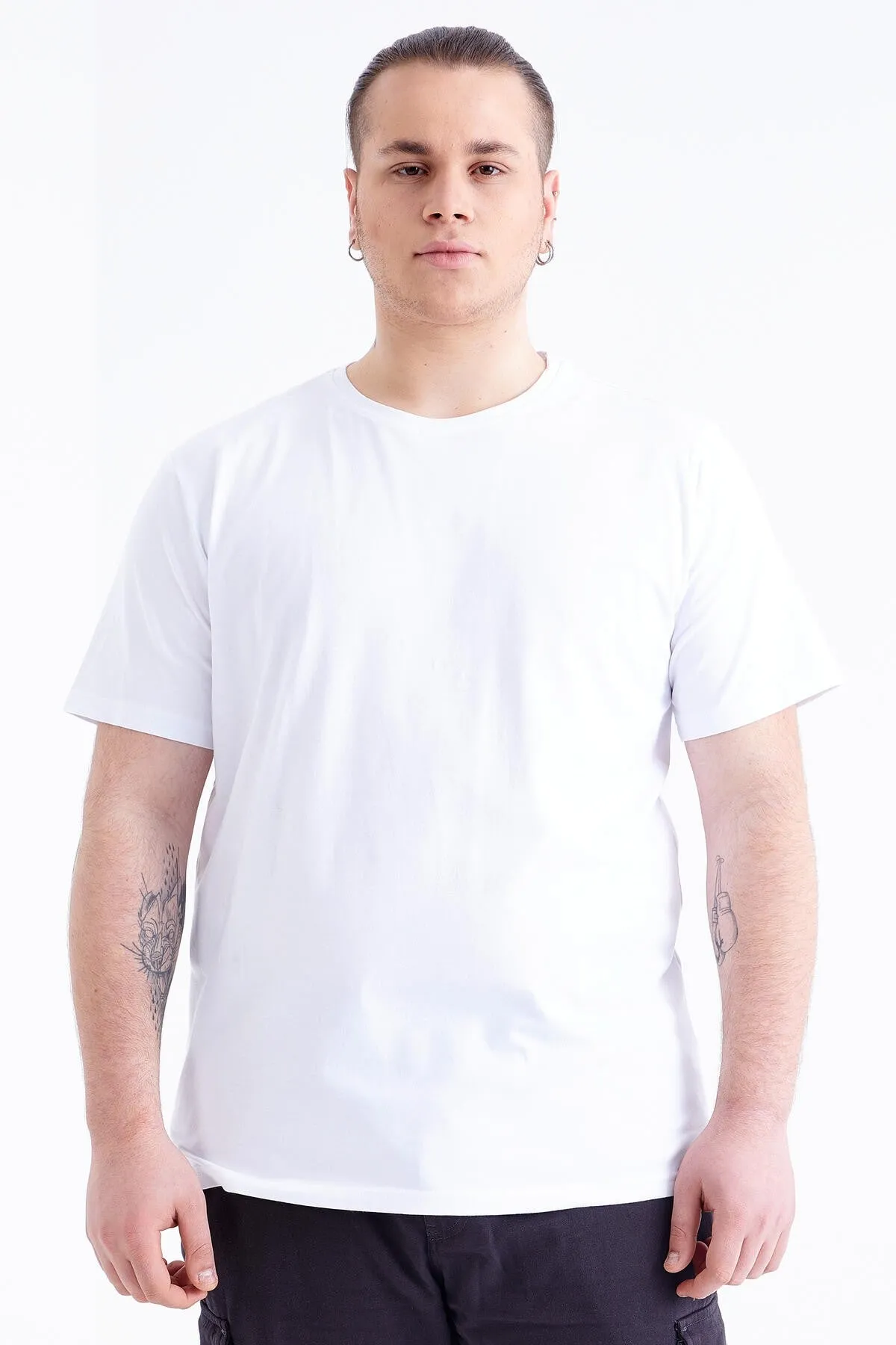 basic kisa kol o yaka büyük beden erkek t-shirt - 88072