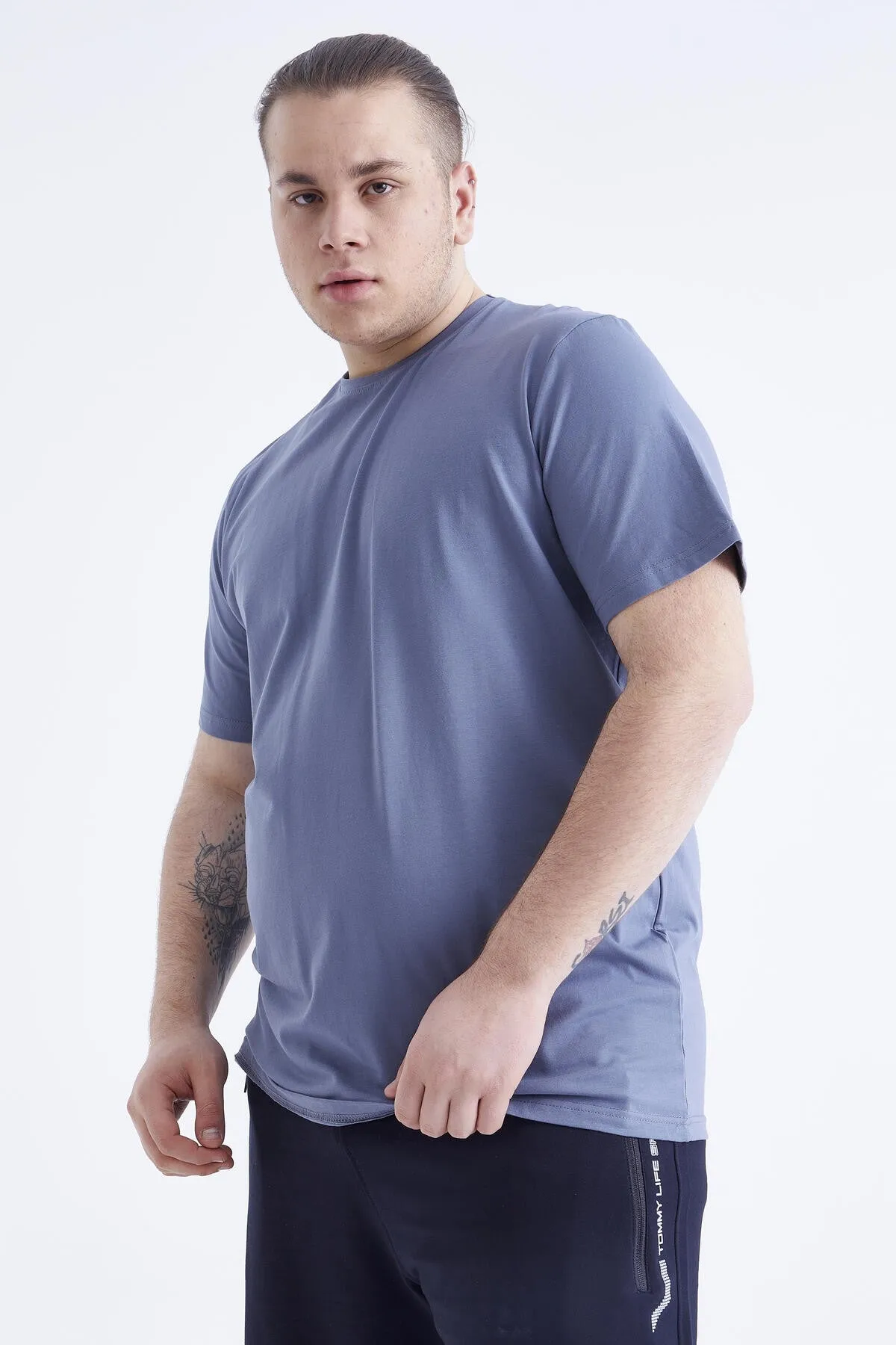 basic kisa kol o yaka büyük beden erkek t-shirt - 88072