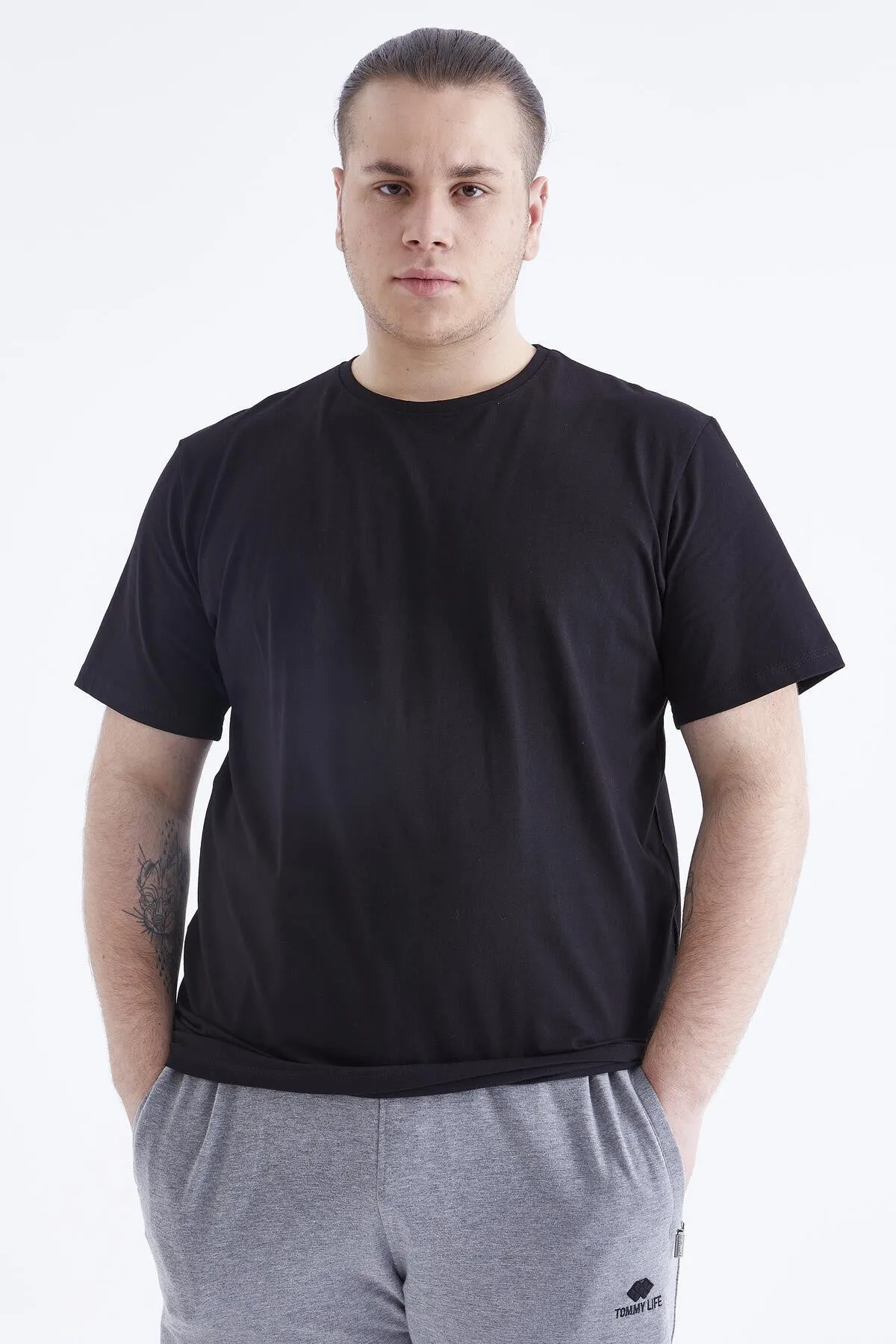 basic kisa kol o yaka büyük beden erkek t-shirt - 88072