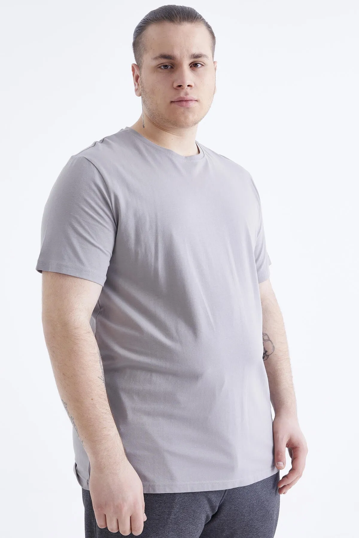 basic kisa kol o yaka büyük beden erkek t-shirt - 88072