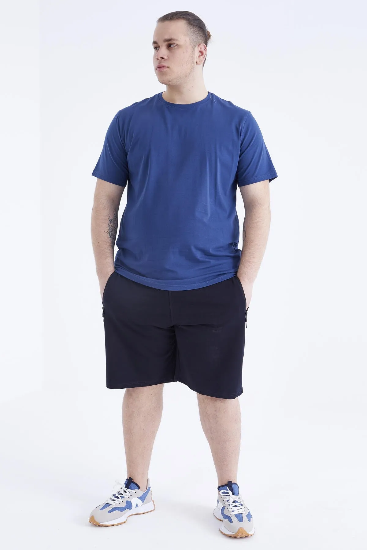 basic kisa kol o yaka büyük beden erkek t-shirt - 88072