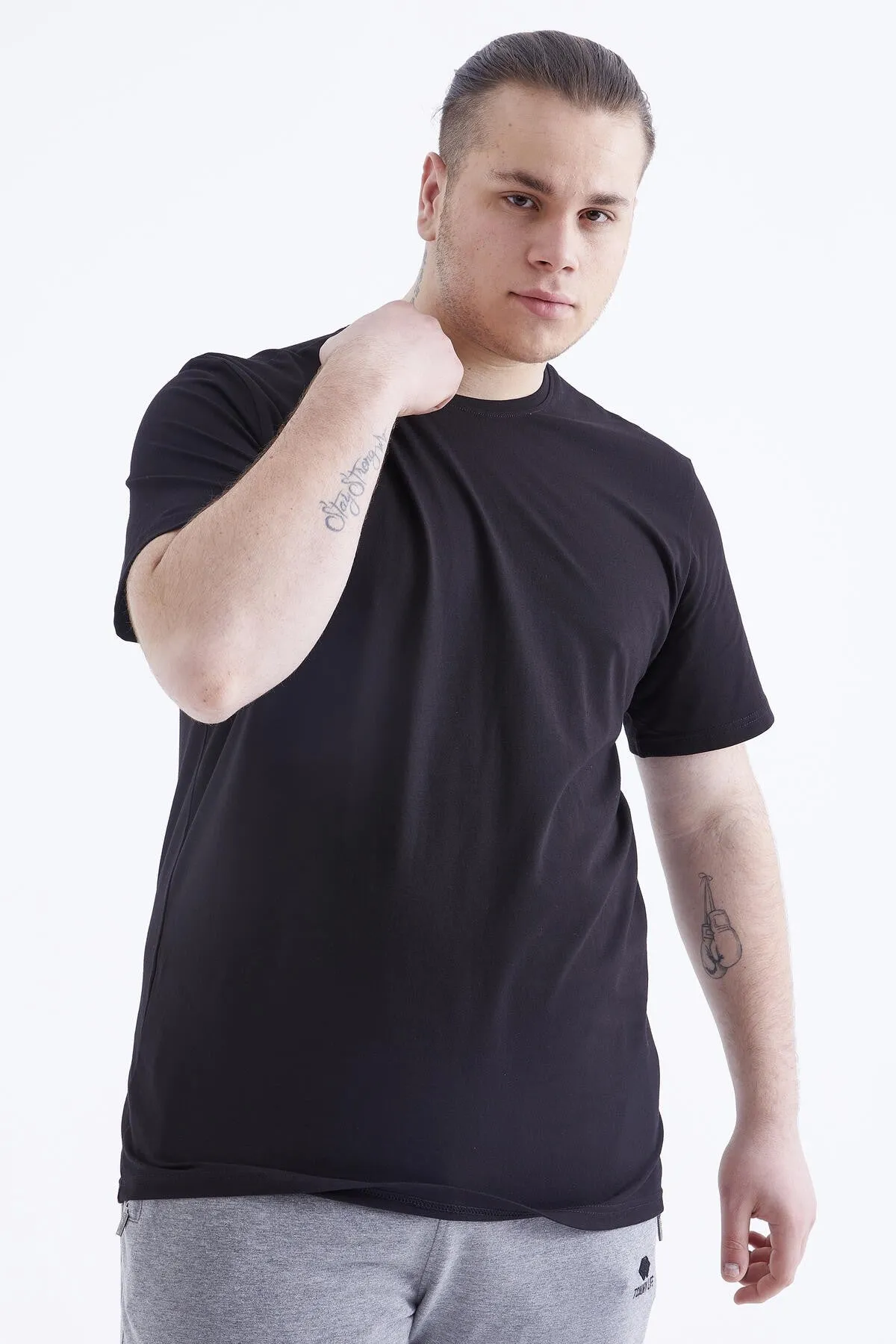 basic kisa kol o yaka büyük beden erkek t-shirt - 88072