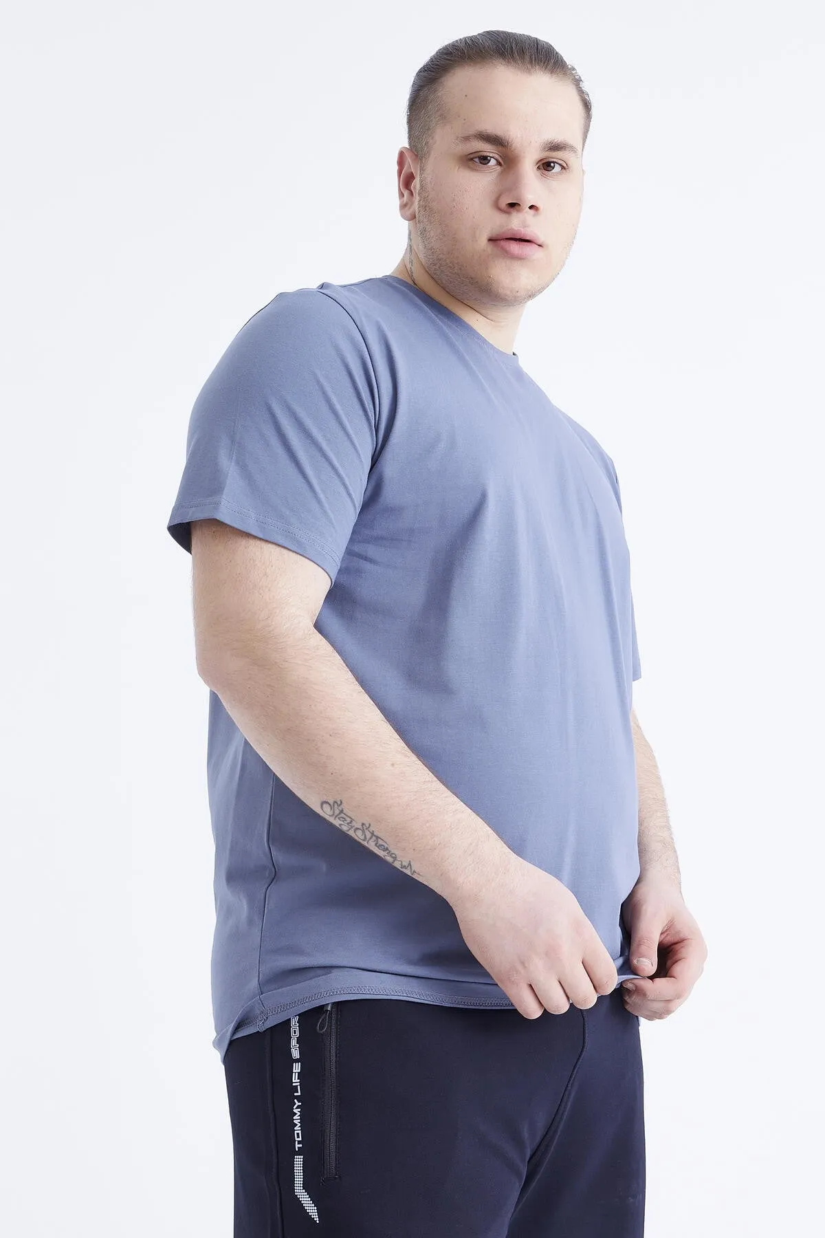 basic kisa kol o yaka büyük beden erkek t-shirt - 88072