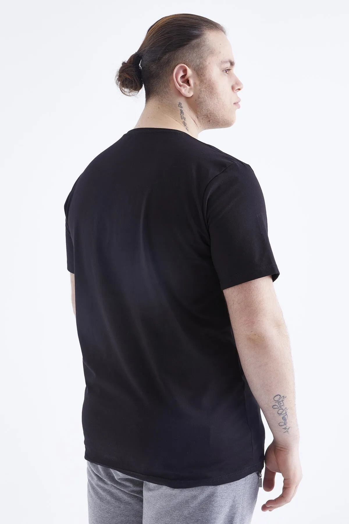 basic kisa kol o yaka büyük beden erkek t-shirt - 88072