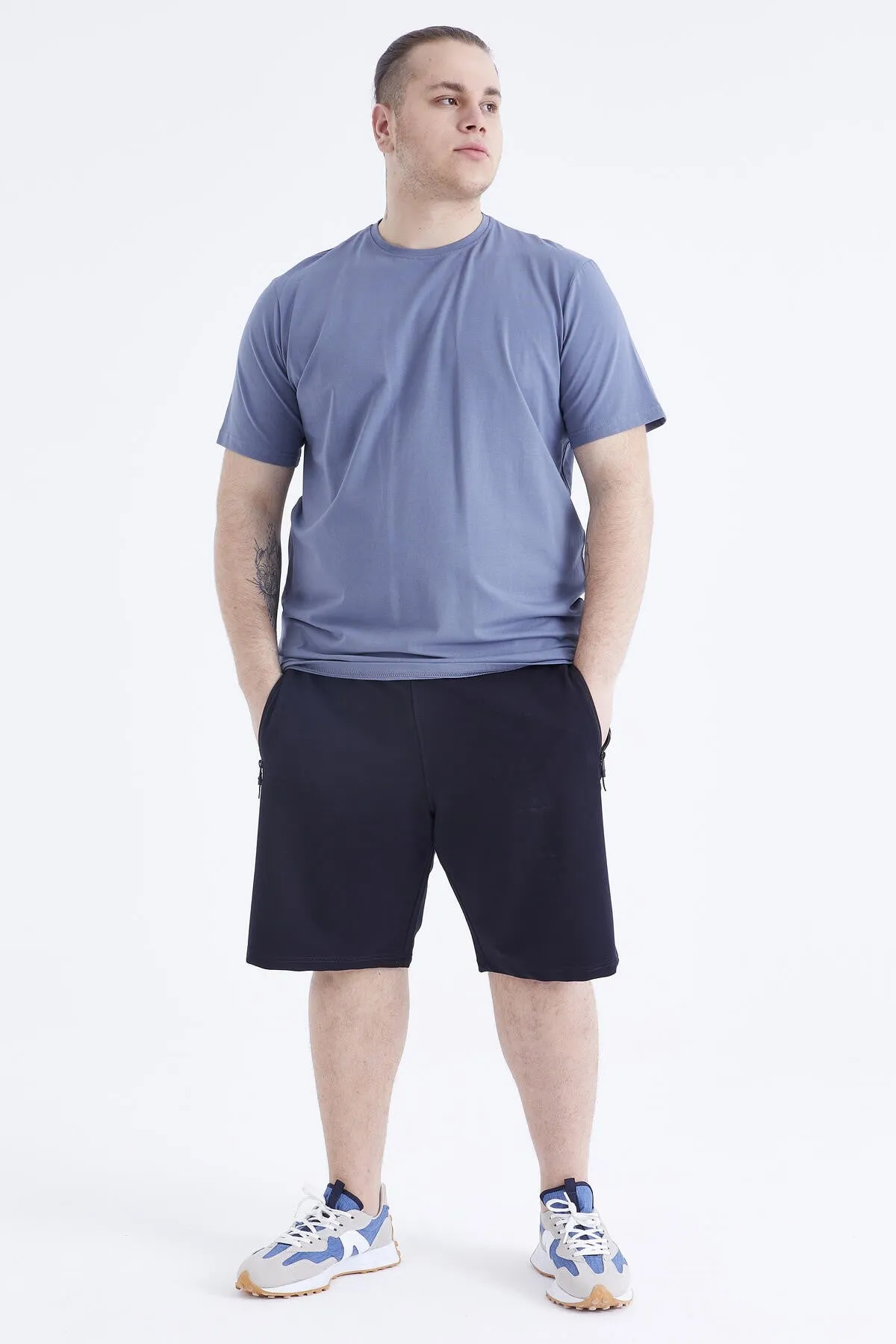 basic kisa kol o yaka büyük beden erkek t-shirt - 88072