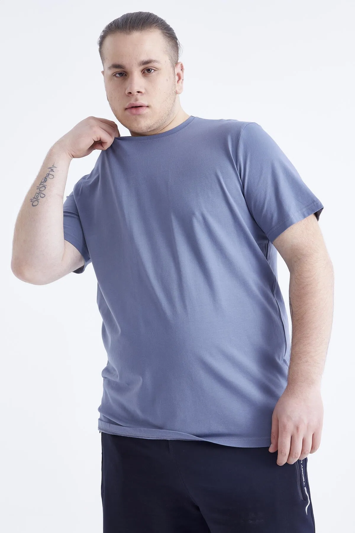 basic kisa kol o yaka büyük beden erkek t-shirt - 88072