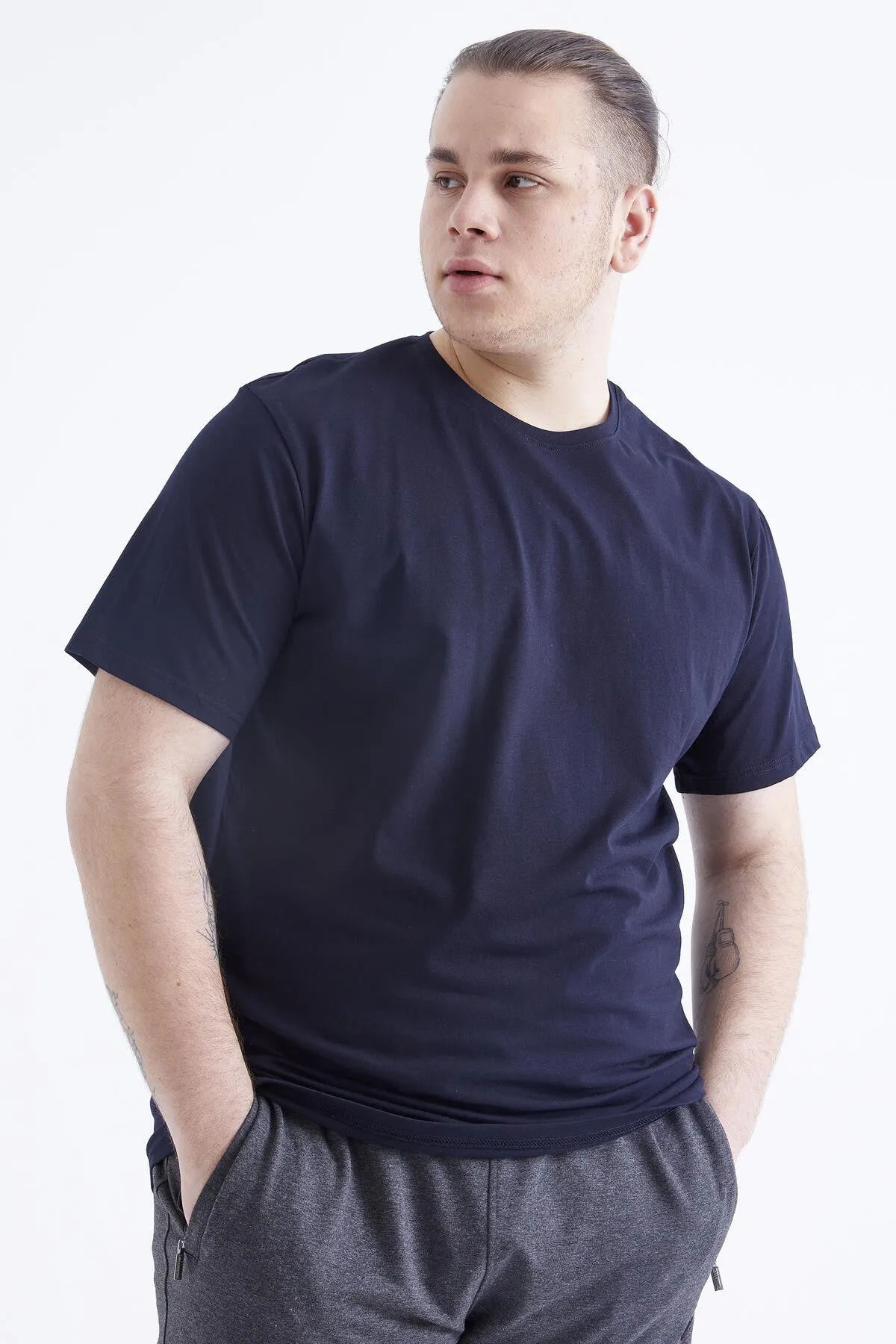 basic kisa kol o yaka büyük beden erkek t-shirt - 88072