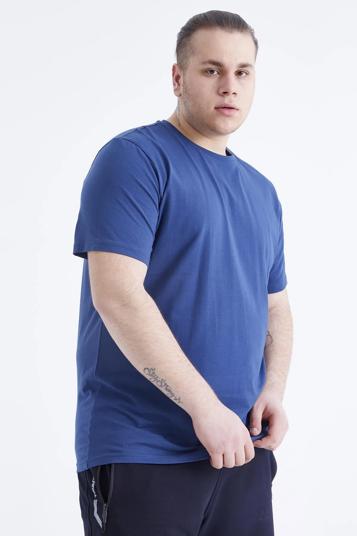 basic kisa kol o yaka büyük beden erkek t-shirt - 88072