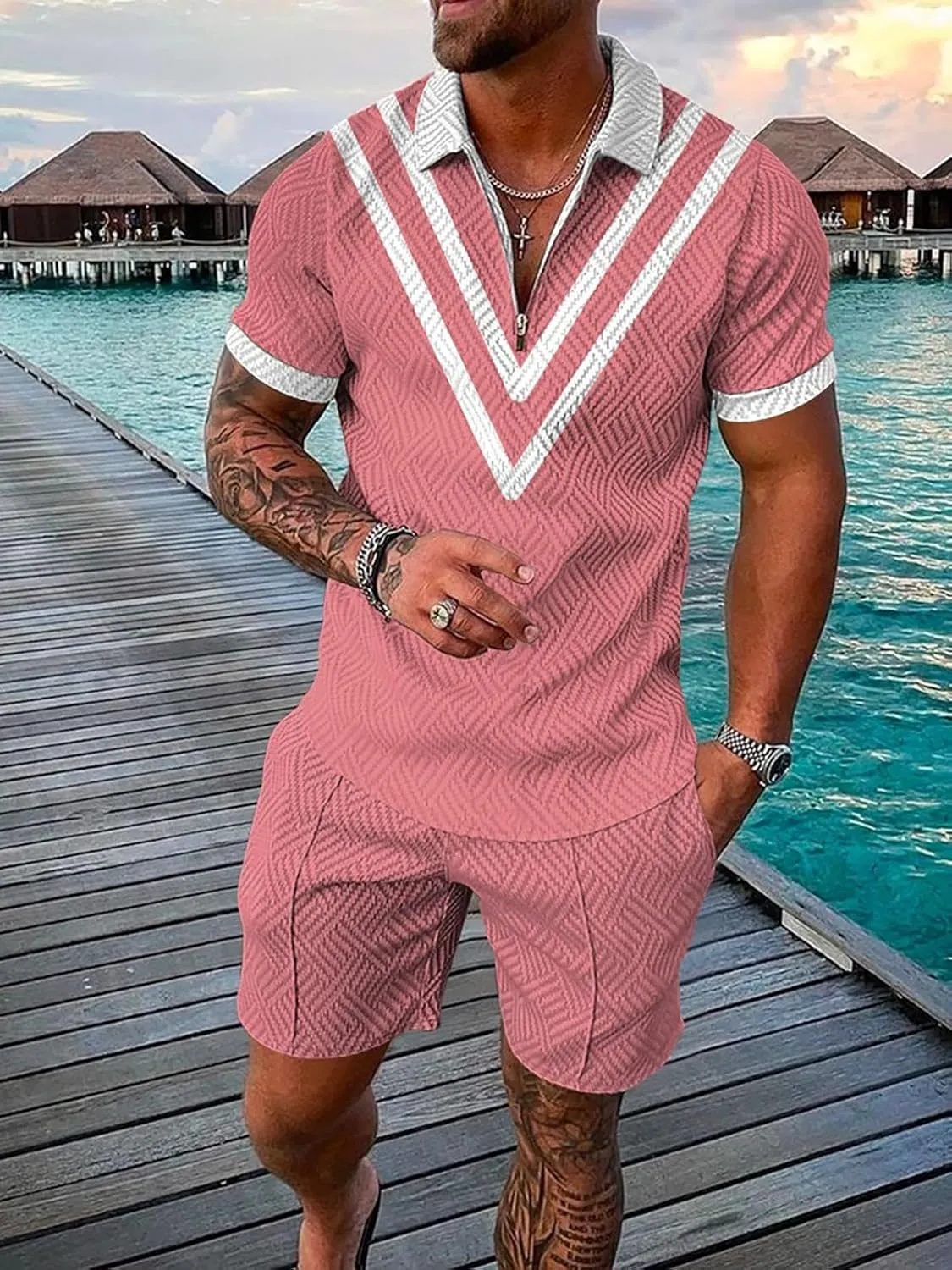 BIRW Mens Track Suits 2 Piece Summer Short Sets Outfits Fashion Polo Shirt Casual Short Sleeve and Shorts set