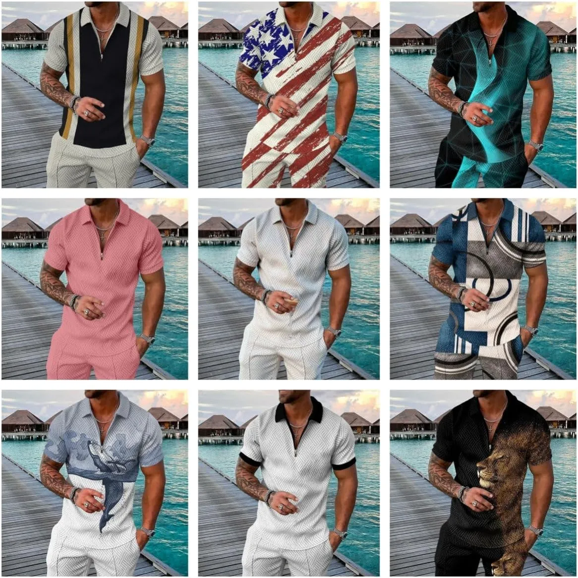 BIRW Mens Track Suits 2 Piece Summer Short Sets Outfits Fashion Polo Shirt Casual Short Sleeve and Shorts set