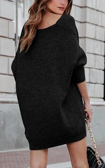 Black Casual Oversized Pullover Sweaters Dress