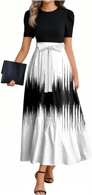 Boho Dresses for Women 2025 Trendy Short Sleeve Crew Neck Vintage Floral Print Flowy Maxi Dress, S-2XL