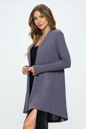 Brushed Knit Dark Cement Draped Cashmere Cardigan