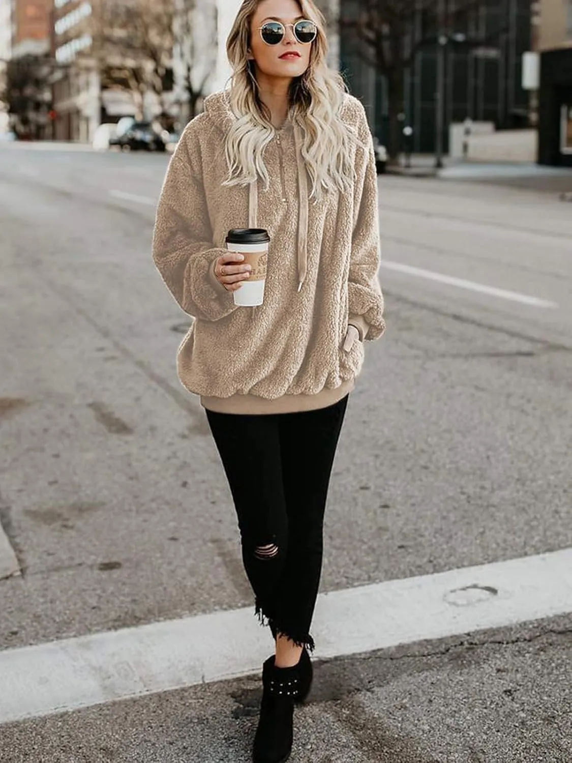 Century Star Womens Hoodies Fuzzy Hooded Sweatshirt Zipper Fleece Hoodie Pullover Sherpa Sweater Fluffy Coat