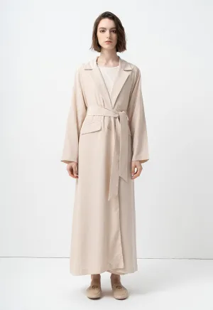 Choice Solid Notched Collar Belted Jacket Beige