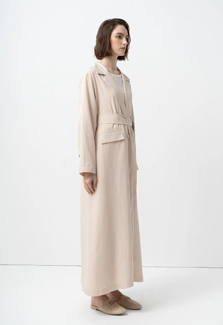 Choice Solid Notched Collar Belted Jacket Beige