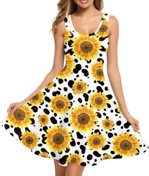 Coloranimal Women Dresses A Line Skater XS-4XL Plus Size Summer Sleeveless Casual Sundresses