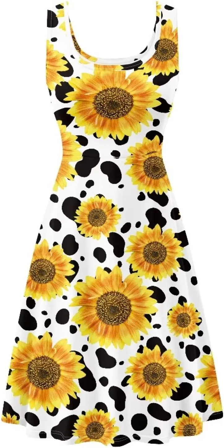 Coloranimal Women Dresses A Line Skater XS-4XL Plus Size Summer Sleeveless Casual Sundresses