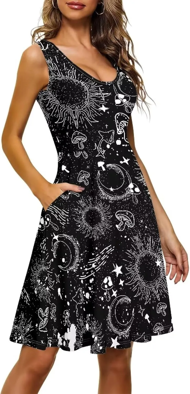 Coloranimal Women Dresses A Line Skater XS-4XL Plus Size Summer Sleeveless Casual Sundresses