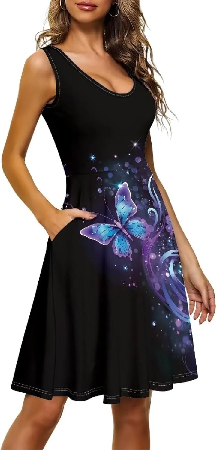 Coloranimal Women Dresses A Line Skater XS-4XL Plus Size Summer Sleeveless Casual Sundresses