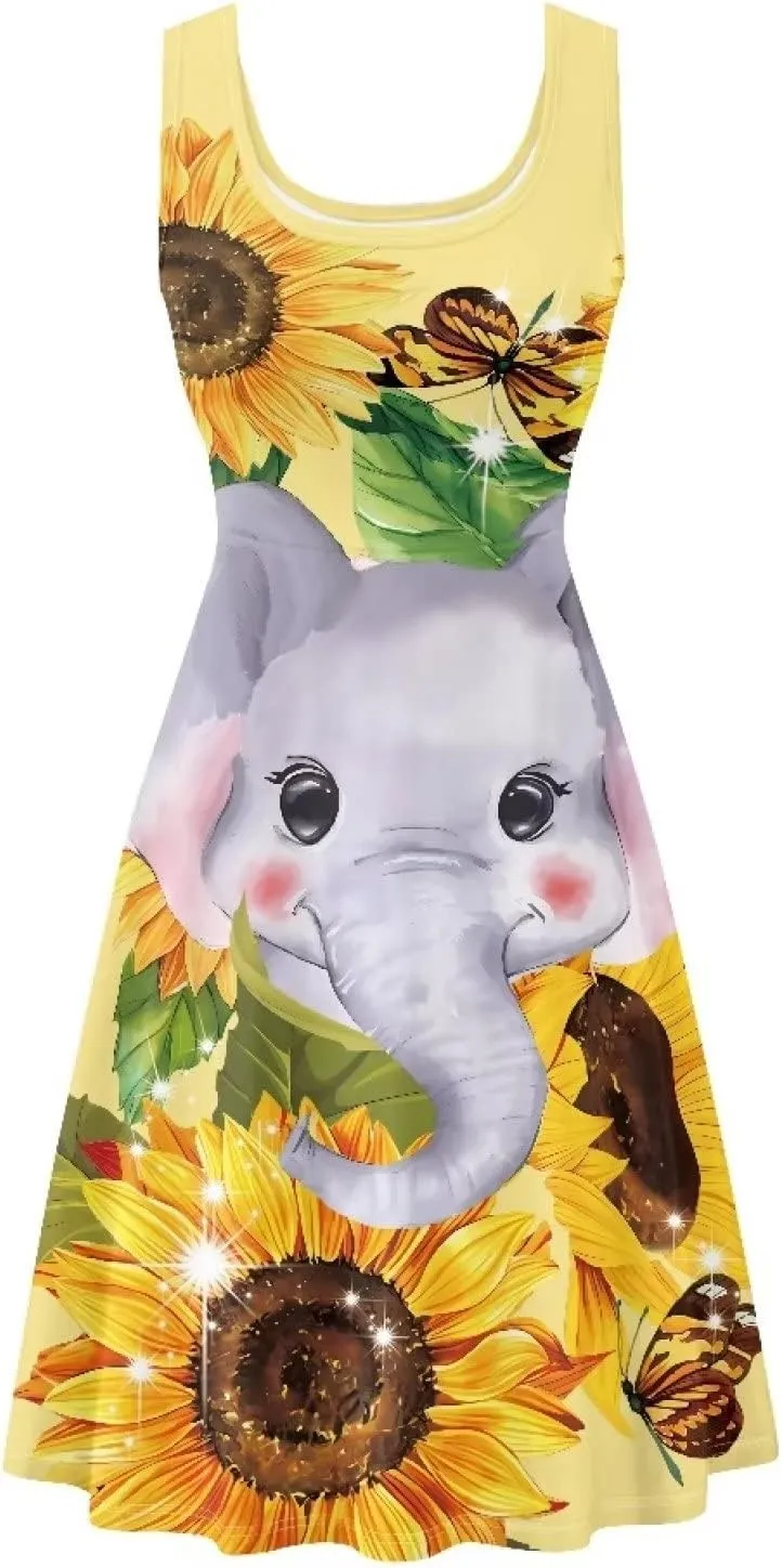 Coloranimal Women Dresses A Line Skater XS-4XL Plus Size Summer Sleeveless Casual Sundresses